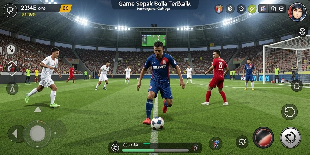 Tangkapan layar utama 234E menampilkan aksi pertandinga sepak bola yang seru.