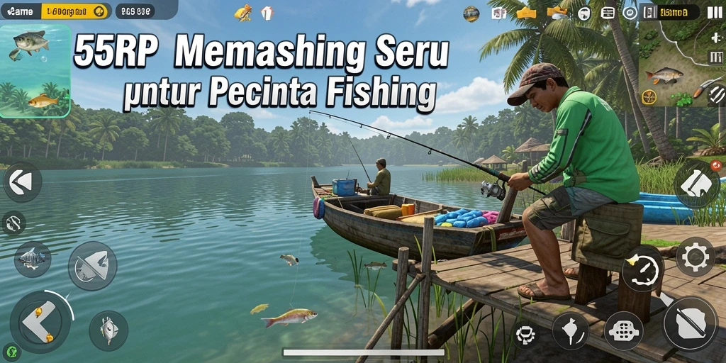 Tampilan gameplay <strong>55RP</strong> menampilkan pengalaman memancing yang seru.