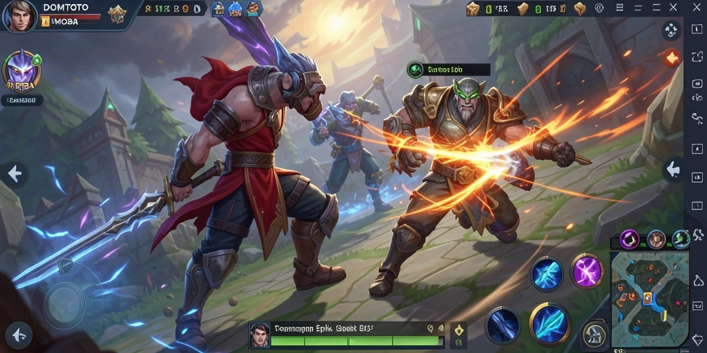Tampilan gameplay seru di DOMTOTO dengan aksi MOBA yang menegangkan.