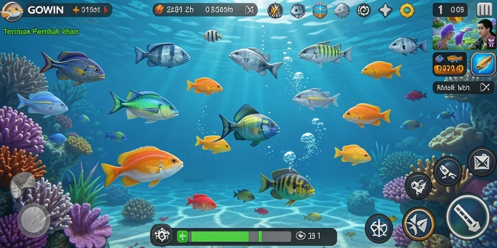 Gameplay menembak ikan yang seru dan penuh warna di GOWIN.