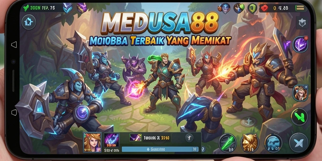 Tampilan seru gameplay MOBA dengan karakter dinamis.